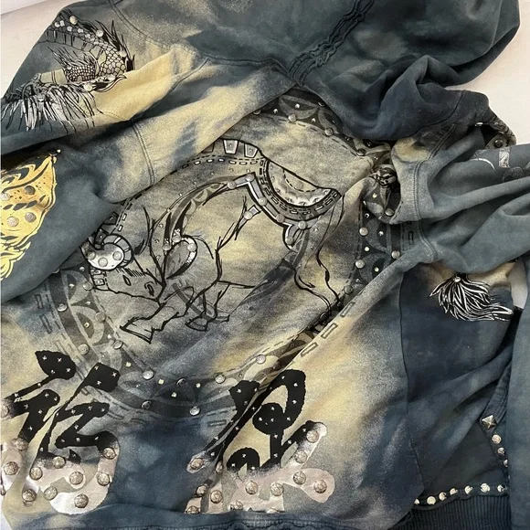 BLING DRAGON HOODIE Asian vibe Key Closet 2006 Y2K - Picture 15 of 15